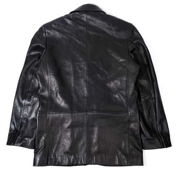 VINTAGE 90's Dad Leather Jacket Oversized Button Down Blazer Black Large Y2K - Picture 11 of 11